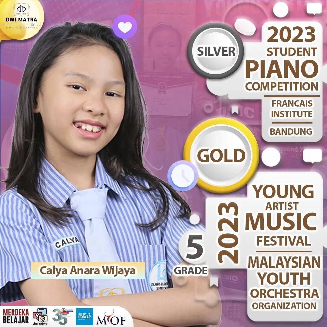 Calya Anara Wijaya From grade 5 , achieved Gold Medal at Young Artist Music Festival Competition from Malaysian Youth Orchestra Organization 2023
